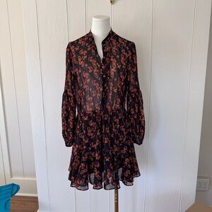 Lulu's Black and Orange Floral Long Sleeve Dress
